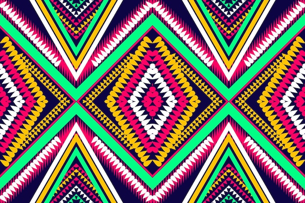 Aztec tribal geometric vector background in black Blue Yellow Green White Pink Seamless stripe