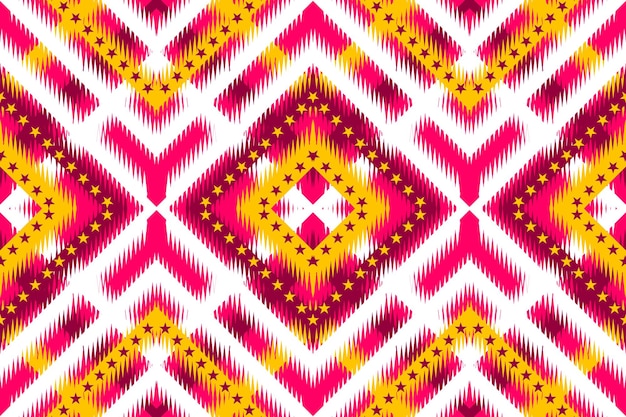 Aztec tribal geometric vector background in Pink yellow white dark red Seamless stripe pattern