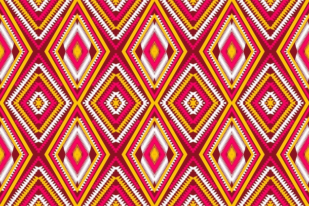 Aztec tribal geometric vector background in red pink white yellow seamless stripe pattern tradition