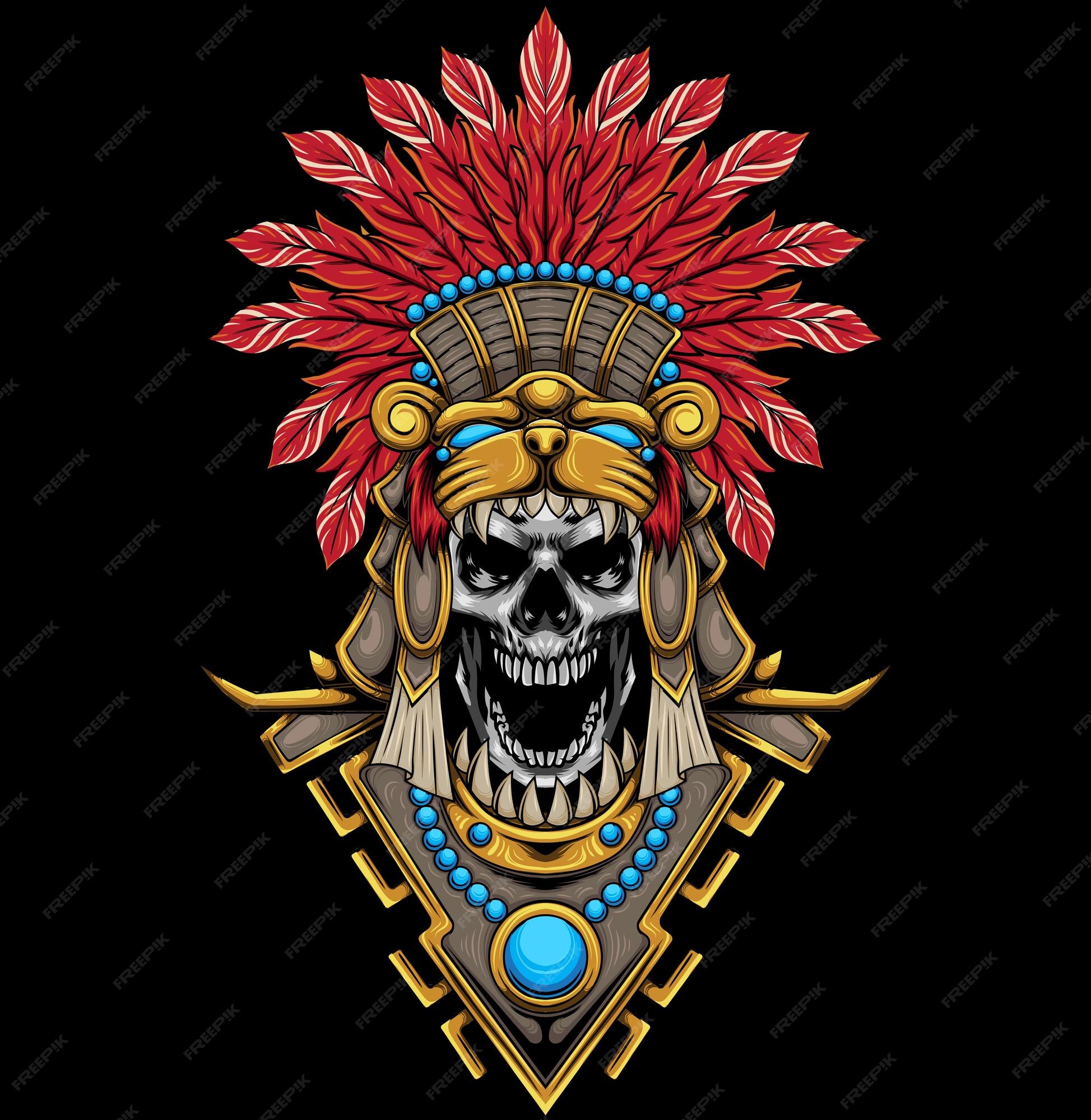 Aztec Warrior Skull Inca Maya Native Culture Gift by Thomas Larch