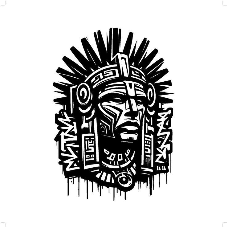 Vector aztec warrior silhouette people in graffiti tag hip hop street art typography illustration