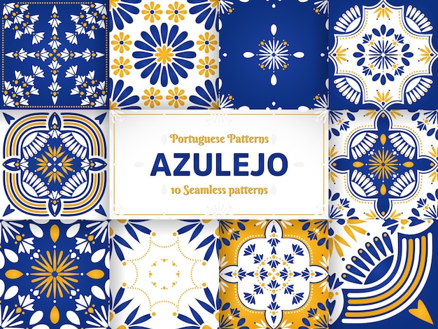 Azulejo etnische portugese naadloze patronen collectie