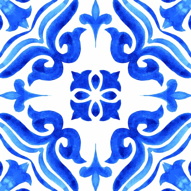 Azulejos Portugees tegel blauw aquarel patroon Traditioneel ornament