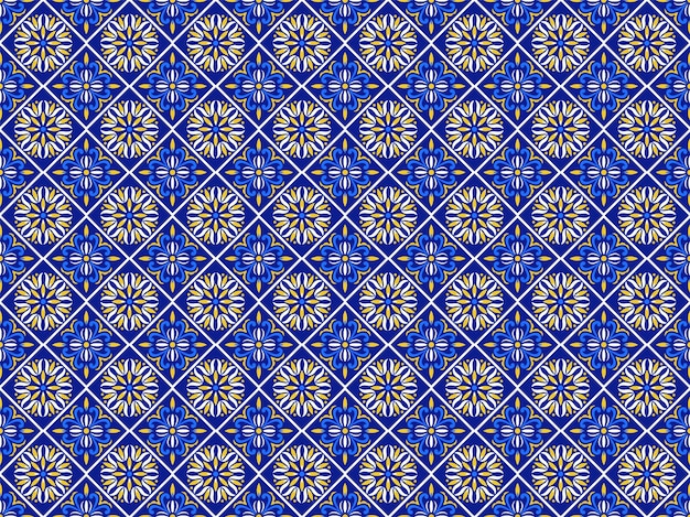 Azulejos portugees tegelvloer patroon, lissabon naadloze indigo blauwe tegels, vintage geometrische keramiek, spaanse vector achtergrond. marokkaans geometrisch interieur patchwork. azulejo marokkaans behang