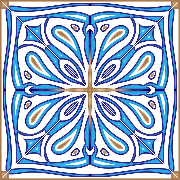 Azulejos Portuguese Dutch tile in shades of blue and yellow colors pattern