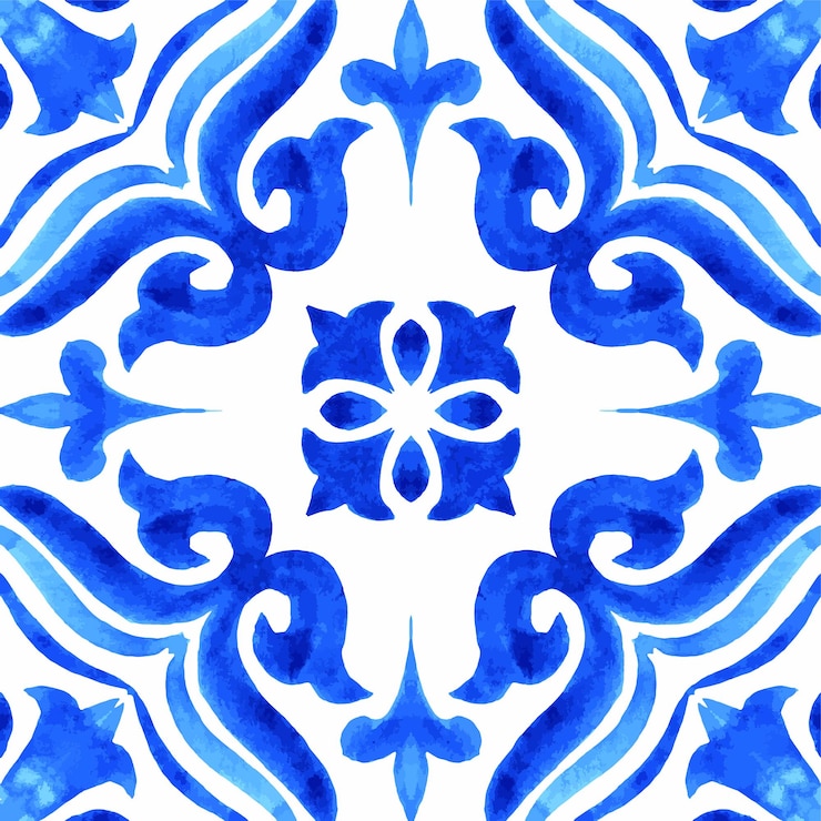Azulejos 포르투갈 타일 블루 수채화 패턴 전통 장식