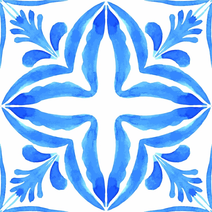 Azulejos 포르투갈 타일 블루 수채화 패턴 전통 장식