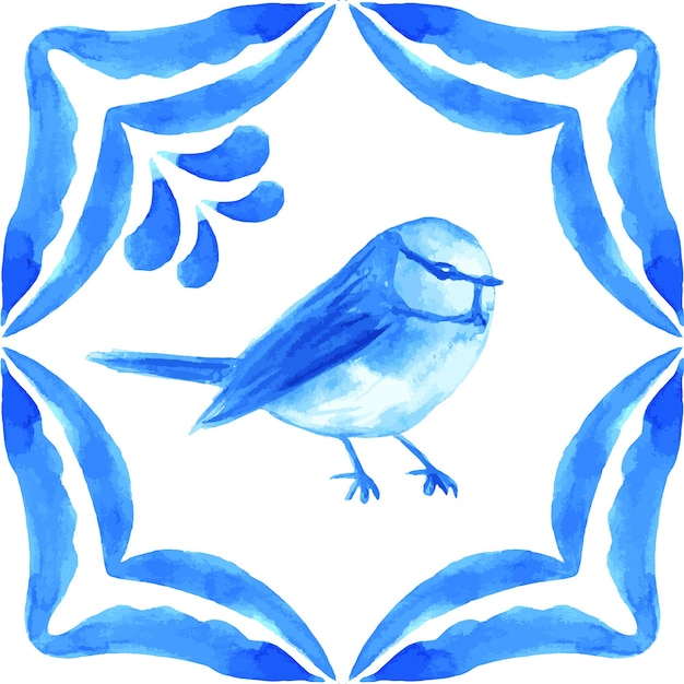 Vettore azulejos piastrelle portoghesi blu motivo ad acquerello tradizionale