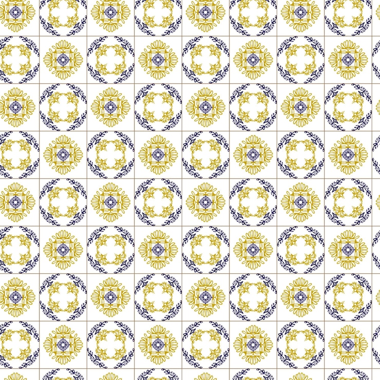 Vector azuleyo seamless pattern yellow and blue ornamentportugal geometric ceramics