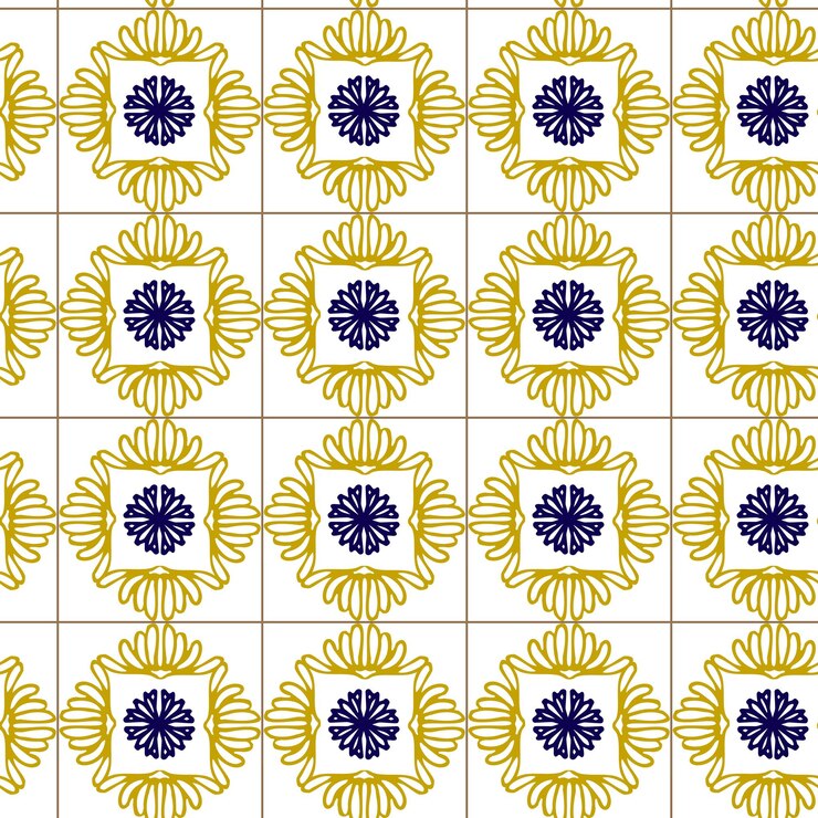 Vector azuleyo seamless pattern yellow and blue ornamentportugal geometric ceramics