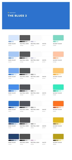 Vector azure blue color palette in 7 different shades