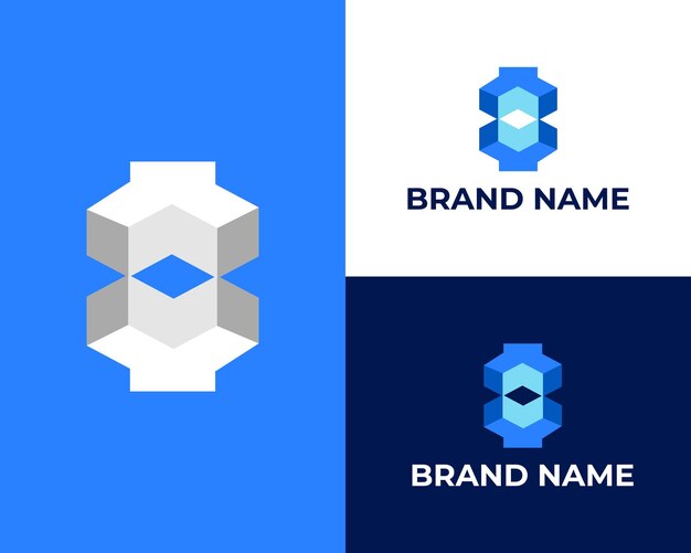 B blockchain 3d logo template technology vector design