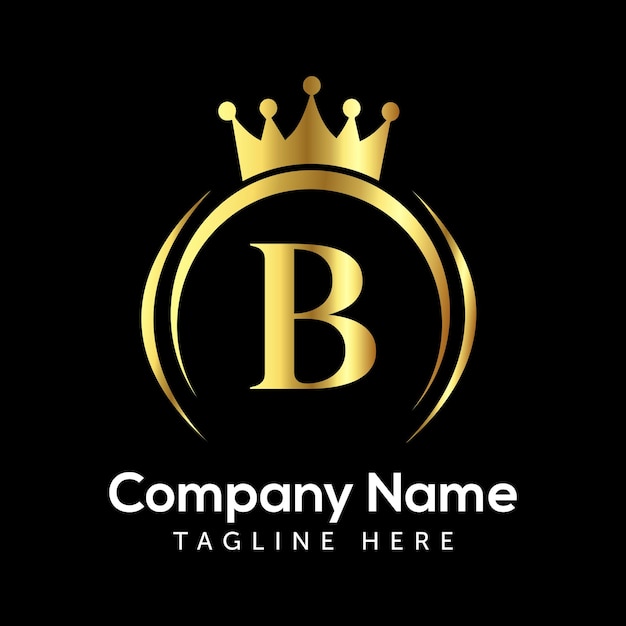 B brief logo ontwerp met gouden kroon vector