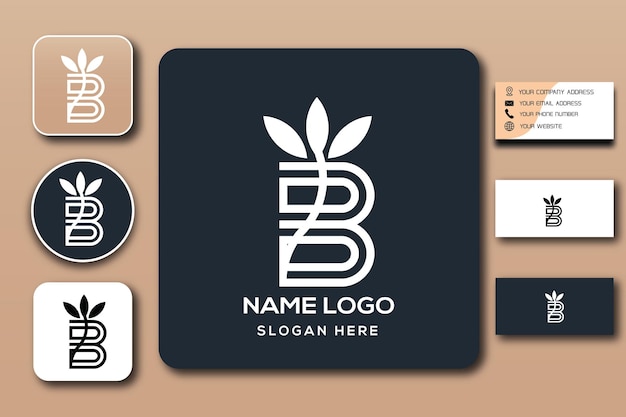 Vector b combinatie blad monogram logo sjabloon kleur bewerkbaar