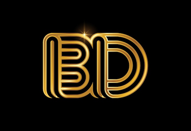 Комбинированные линии B и D, письмо с логотипом, креативная линия, буквы, дизайн, шаблон
