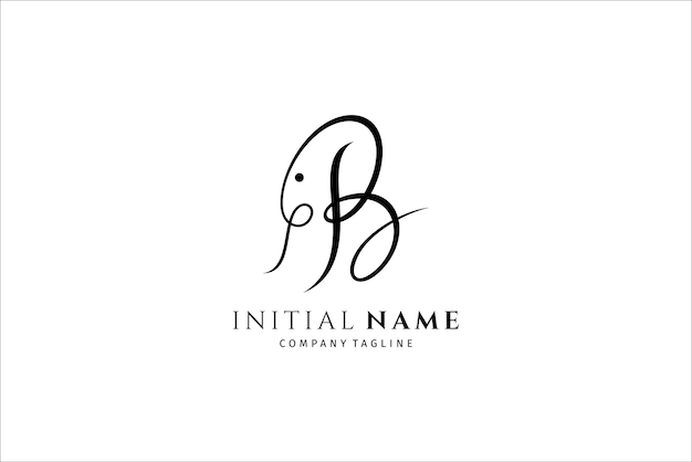 B initial letter signature logo with elephant head shape variation Handwriting logo template vector