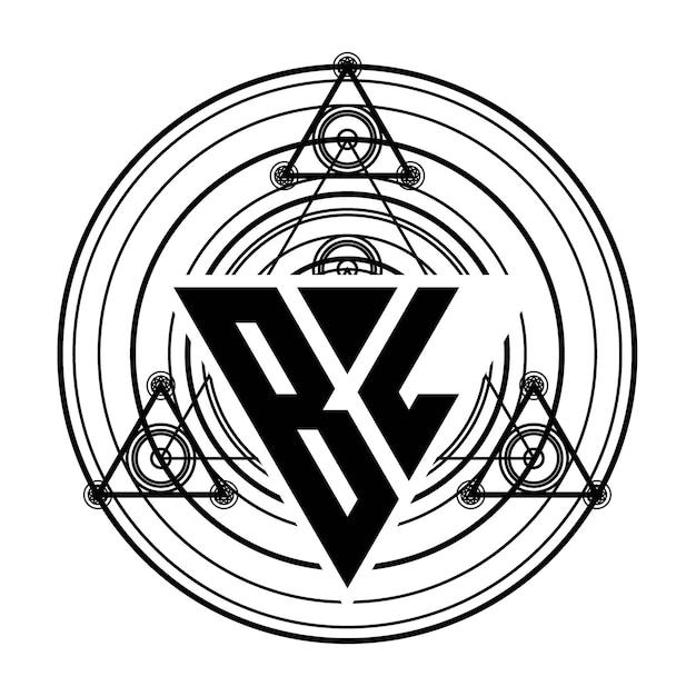 Vettore logo della lettera bl monogram con modello di design a forma di triangolo con ornamenti geometrici sacri