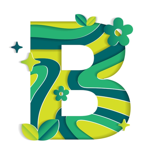 B Letter Character Environmental Environment Day Abstract Green 3D Paper Layer Vector Illustration