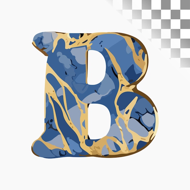 Vector b letter design stylish font dark blue and gold marble pattern background alphabet
