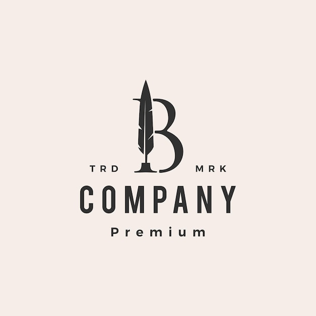 B letter mark feather pen ink hipster vintage logo template