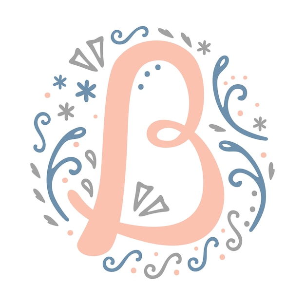 &#39;B&#39; Letter Monogram Design - decoratieve lettertype tekening, vrouwelijke alfabet swirl clipart