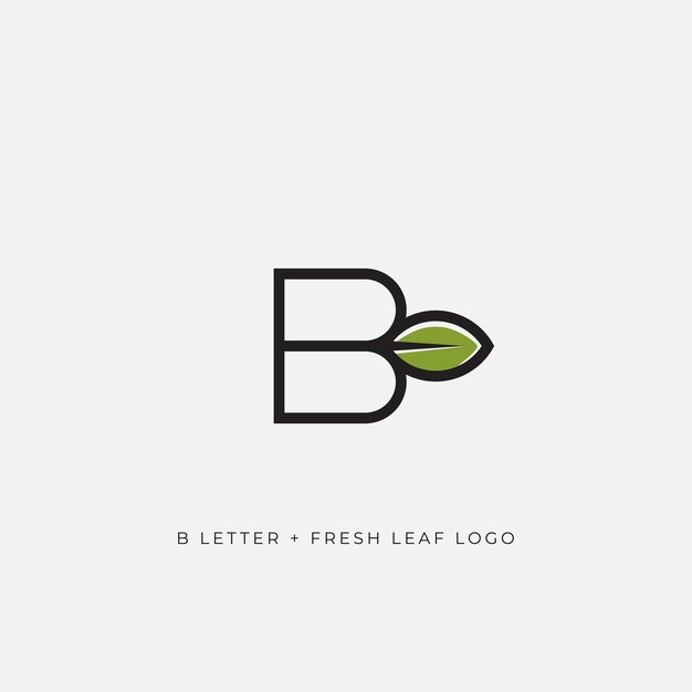 Vector b letter with leaf line logo simple and clean