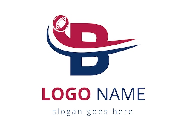 Vettore lettera b con il logo dello sport di rugby concept logo del calcio combinato con l'icona della palla da rugby