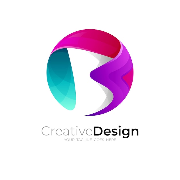 B logo e combinazione di design del cerchio, icone colorate 3d