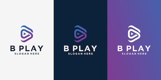 B 로고 멀티미디어 및 Play 로고 기술 및 디지털 연결 Play 로고가 있는 Letter B 로고 Templ