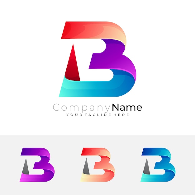 B logo vector, Letter B logo with 3d colorful , set icons