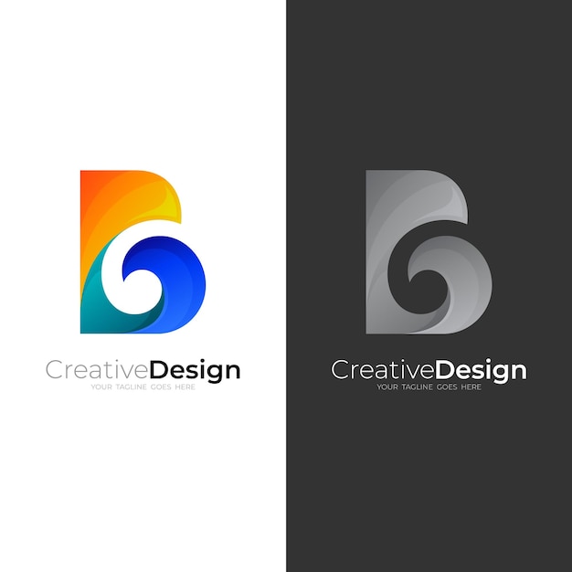 B logo and water wave design combination, 3d colorful logos