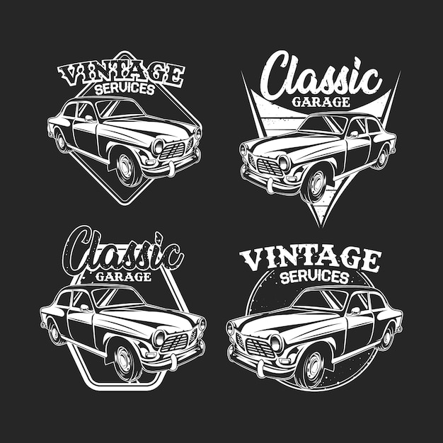 b&w of b&w vintage car emblem on dark 