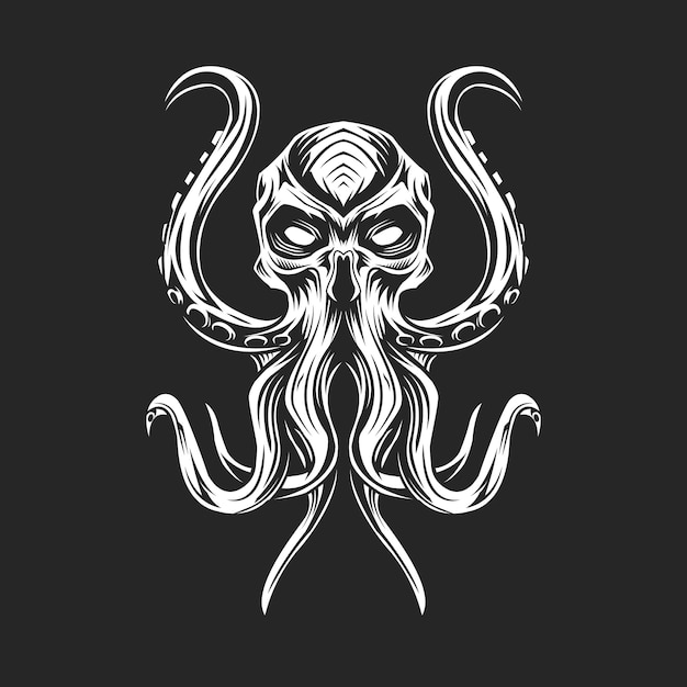 Vector b&w squid on dark