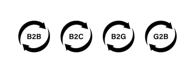 벡터 배경에 b2b, b2c, b2g, g2b 비즈니스 아이콘. 마케팅 개념입니다. 벡터 일러스트 레이 션