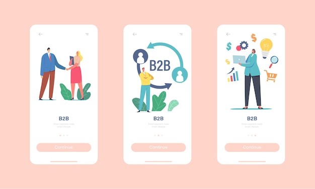 B2b, business to business partnership collaboration modello di schermata integrata della pagina dell'app mobile