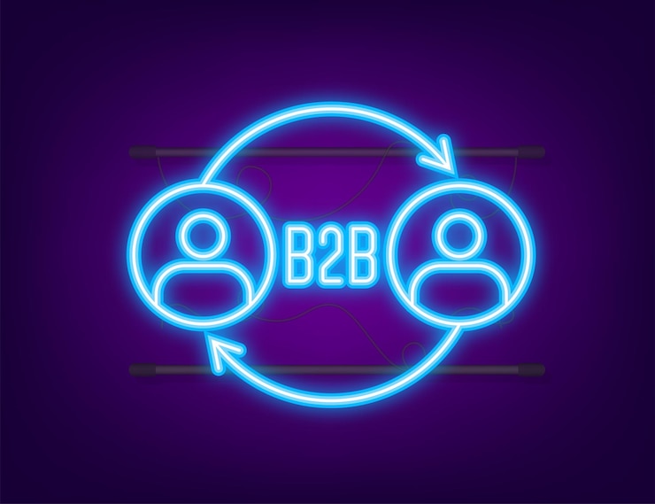 वेक्टर b2b sales person selling products. neon icon. business-to-business sales, b2b sales method. vector illustration.