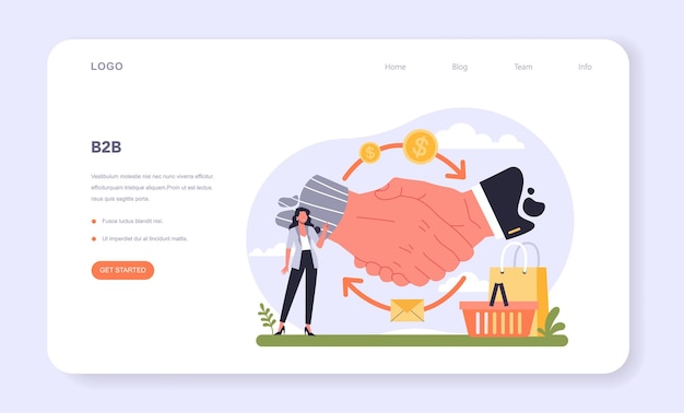 ベクトル b2bwebバナーまたはランディングページ。企業間コミュニケーションの方法
