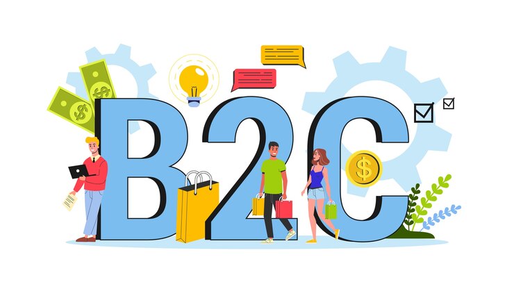 वेक्टर b2c concept. business to customer strategy. communication