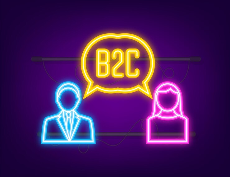 वेक्टर b2c sales person selling products neon icon businesstobusiness sales b2c sales method