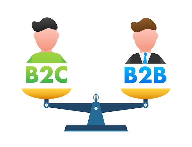 Equilibrio b2c vs b2b sulla scala equilibrio su scala business concept vector illustrazione stock