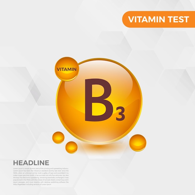 b3 vitamin icon logo golden drop, complex drop. medical background heath vector illustration