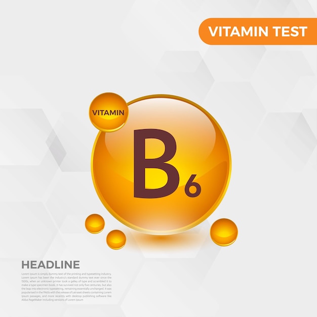 B6 vitamin icon logo golden drop, complex drop. medical background heath vector illustration