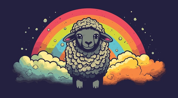 Vector baa baa black sheep in front of a rainbow