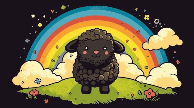 baa baa black sheep with a rainbow in the background