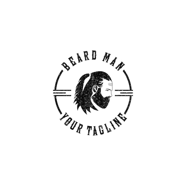 baard man vintage badge vector logo ontwerp