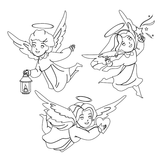 Vector babies angel with wings flying together vector