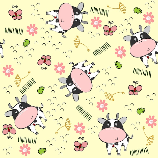 Babies hand draw seamless pattern with cows