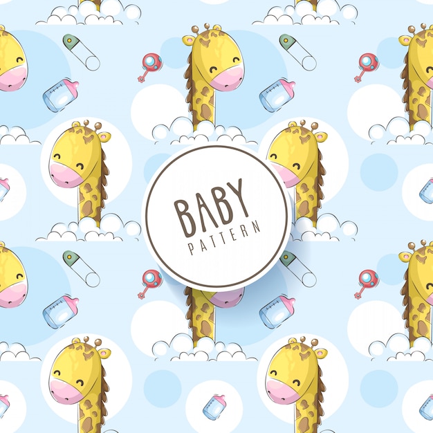 Babies hand draw seamless pattern with giraffe