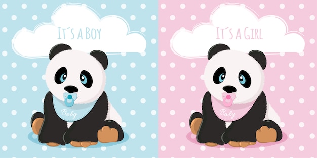 Vector babies panda boy and girl