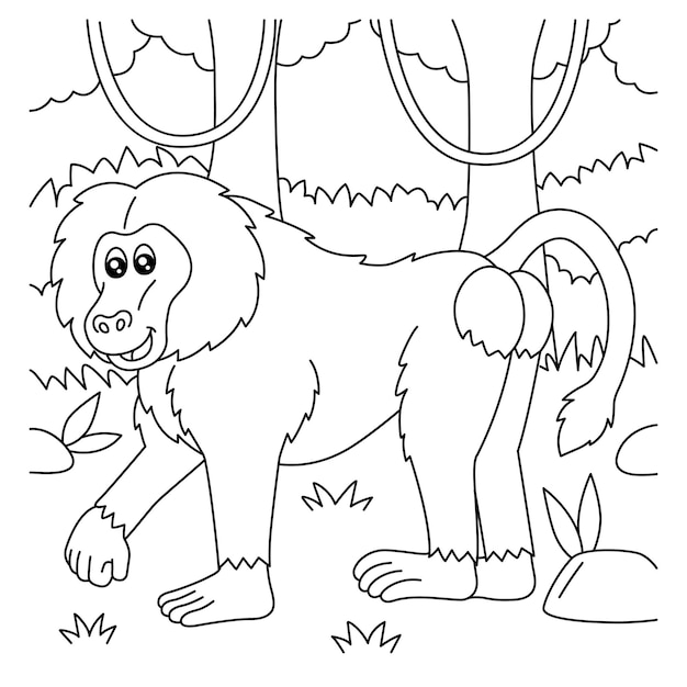 Baboon Coloring Page for Kids